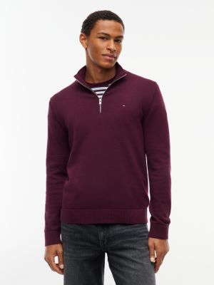 Tommy Jeans Slim Fit Quarter-Zip Sweater, Calypso Berry