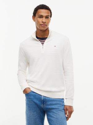 Tommy Jeans Slim Fit Quarter-Zip Sweater, Off White
