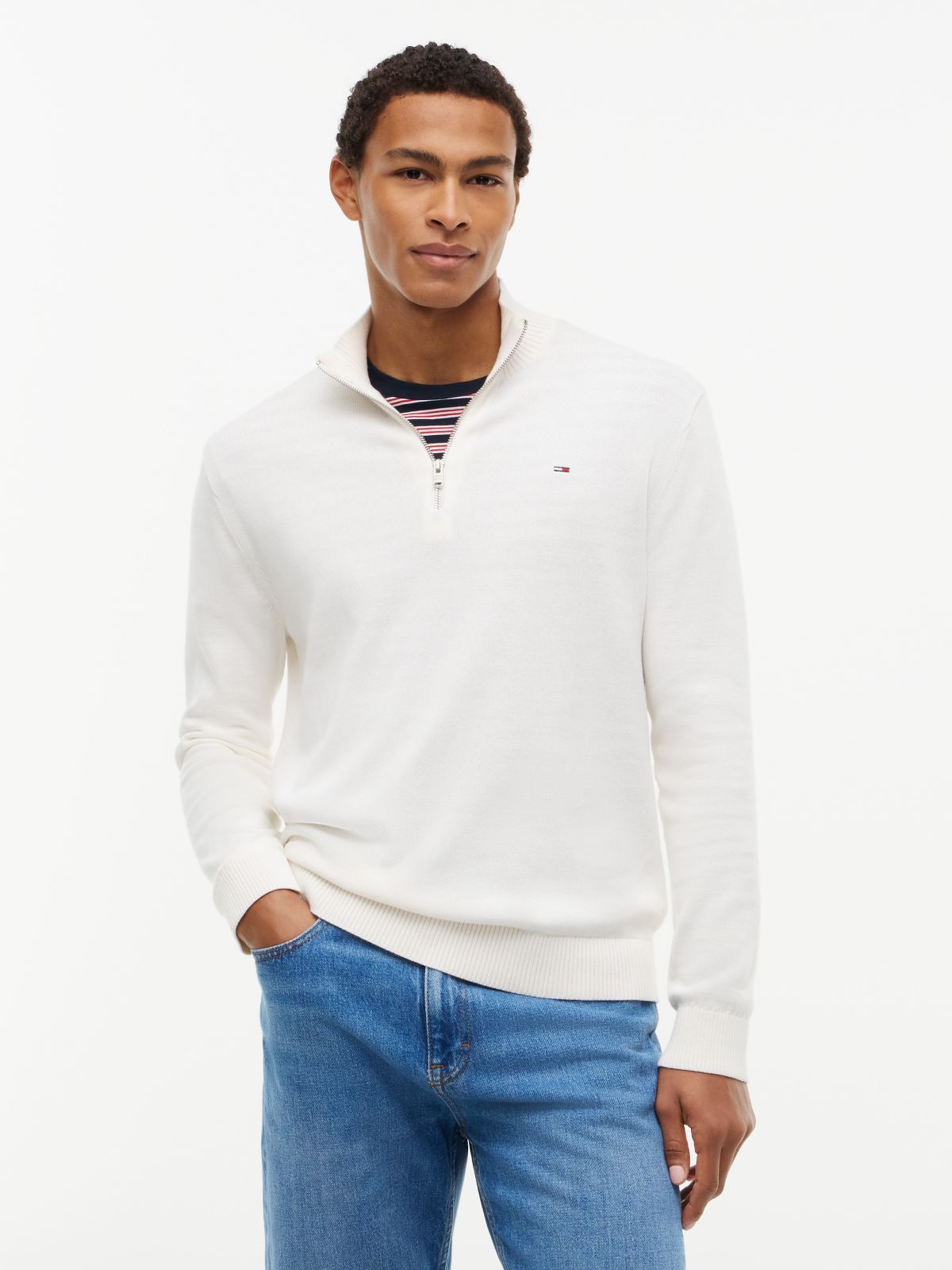 Tommy Jeans Slim Fit Quarter-Zip Sweater — Off White
