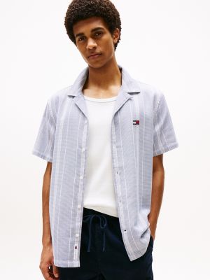 Tommy Jeans Textured Stripe Camp Shirt, Blue Moment Stripe