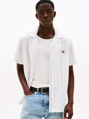 Tommy Jeans Textured Stripe Camp Shirt, Ancient White Stripe