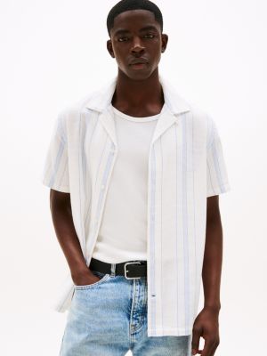 Tommy Jeans Textured Stripe Camp Shirt, Ancient White Stripe