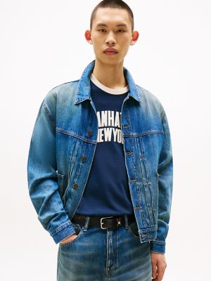 Tommy Jeans Stitched Logo Denim Jacket, Medium Wash Denim