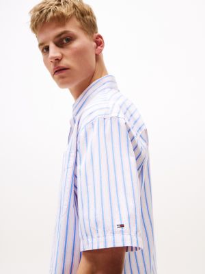 Tommy Jeans Relaxed Poplin Stripe Shirt, Ecru/Blue Stripe