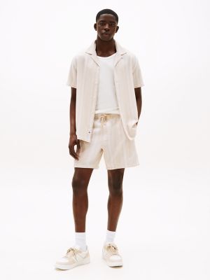 Tommy Jeans Textured Stripe Beach Short, Beige Silt Stripe