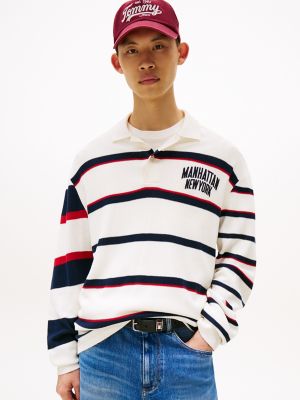 Chandail polo rayé Tommy Jeans, blanc antique