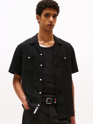 Tommy Jeans Waffle Knit Camp Shirt, Black