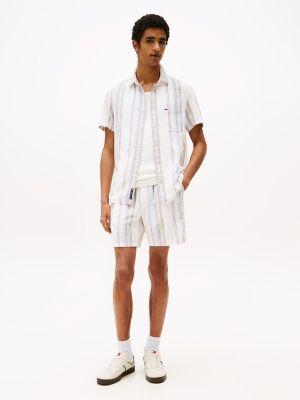 Tommy Jeans Slub Cotton Beach Short, Ancient White Multi Stripe