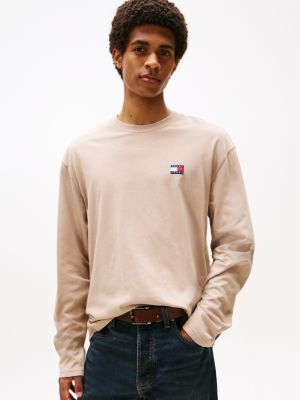 Tommy Jeans Long-Sleeve Badge T-Shirt, Coastal Taupe