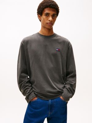 Tommy Jeans Long-Sleeve Badge T-Shirt, Washed Black