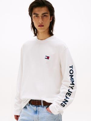 Tommy Jeans Long-Sleeve Badge T-Shirt, Ecru