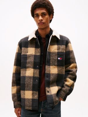 Tommy Jeans Teddy-Collar Check Overshirt, Black Buffalo Check