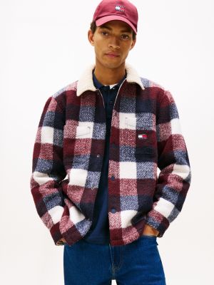 Tommy Jeans Teddy-Collar Check Overshirt, Dark Night Navy Buffalo Check