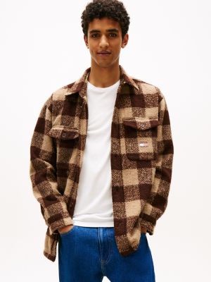 Tommy Jeans Check Flannel Overshirt, Rich Brown Buffalo Check