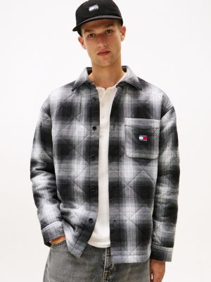 Tommy Jeans Quilted Overshirt, Black Check Quilted
