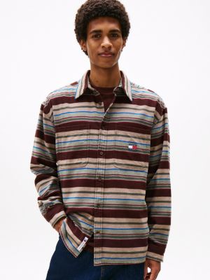 Tommy Jeans Flannel Utility Overshirt, Rich Brown Stripes