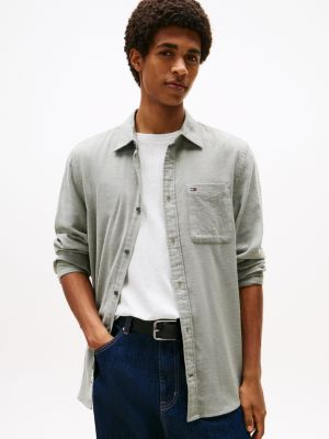 Tommy Jeans Brushed Flannel Shirt, Pewter Green