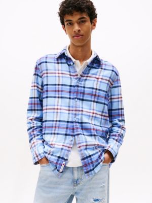 Tommy Jeans Regular Fit Flannel Shirt, Light Powder Blue Big Check