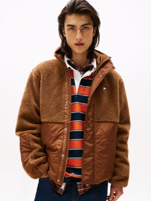 Tommy Jeans Mixed Media Teddy Jacket, Pecan Nut