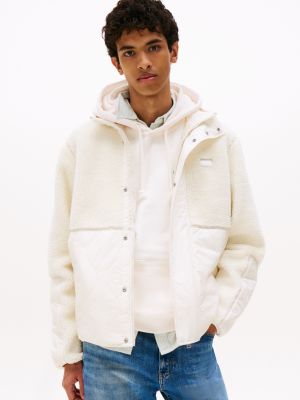 Tommy Jeans Mixed Media Teddy Jacket, Ancient White