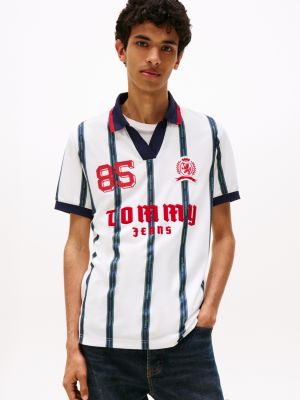 Tommy Jeans Striped Logo Interlock Polo, Ecru Stripe Multi
