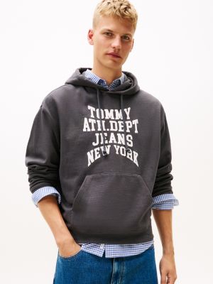Tommy Jeans Puff Print Varsity Hoodie, Washed Black