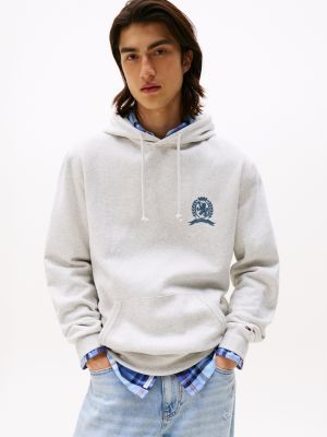 Tommy Jeans Garment Washed Crest Hoodie, Light Grey Heather