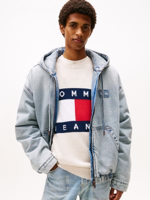 Tommy Jeans Padded Denim Hooded Jacket, Light Wash Denim