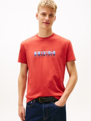 Tommy Jeans 1985 Stripe Graphic T-Shirt, Terracotta Red