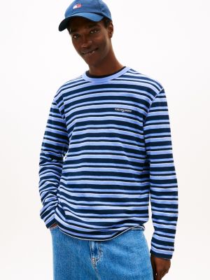 Tommy Jeans Long-Sleeve Stripe T-Shirt, Light Horizon Blue Stripe