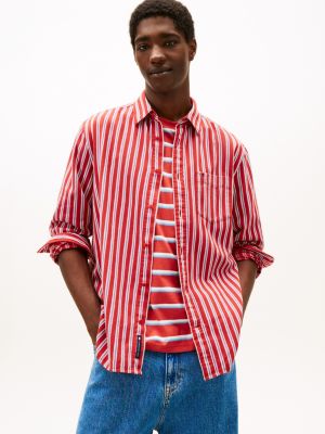 Tommy Jeans Relaxed Stripe Shirt, Terracotta Red/Stripes