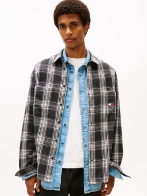 Tommy Jeans Relaxed Brushed Plaid Shirt, Washed Black Check