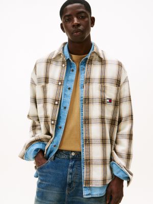 Tommy Jeans Relaxed Brushed Plaid Shirt, Ancient White Check