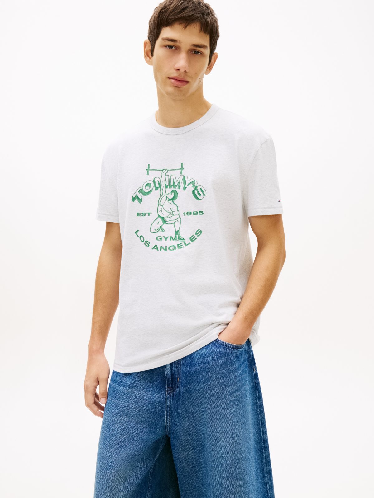 Tommy Jeans Weightlifter Logo T-Shirt — Ice Grey Heather