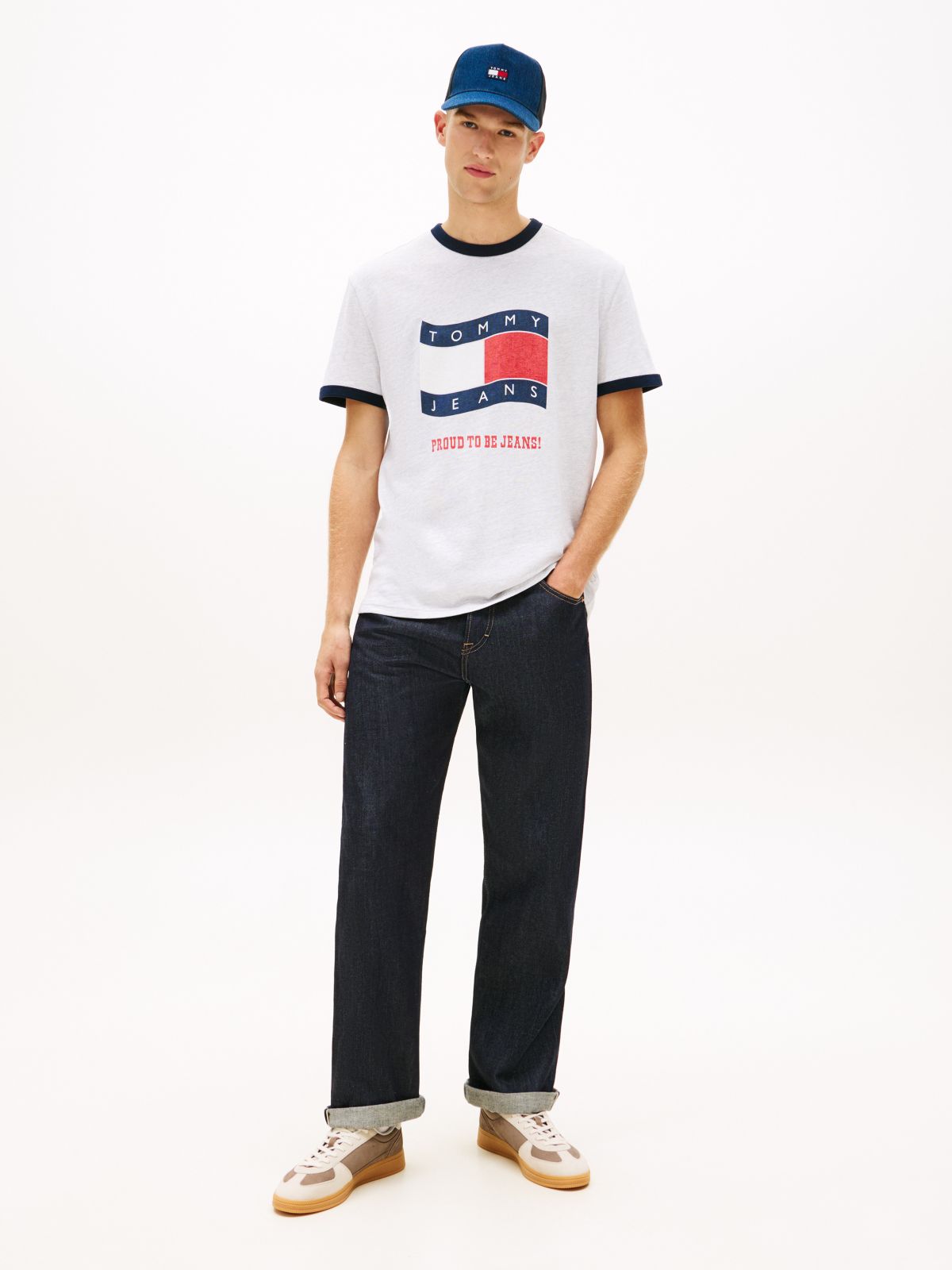 Tommy Jeans Wavy Flag Ringer T-Shirt — Ice Grey Heather
