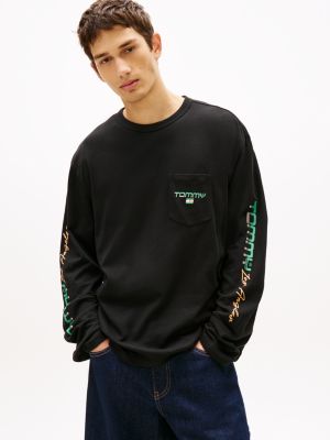 Tommy Jeans Long-Sleeve LA Logo T-Shirt, Black