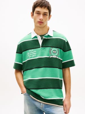 Tommy Jeans Rugby Stripe Jersey Polo, Shadow Pine/Green Stripe