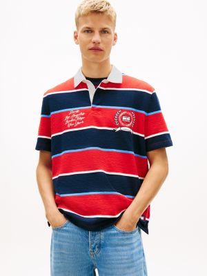 Tommy Jeans Rugby Stripe Jersey Polo, Rapid Red/Navy Stripe