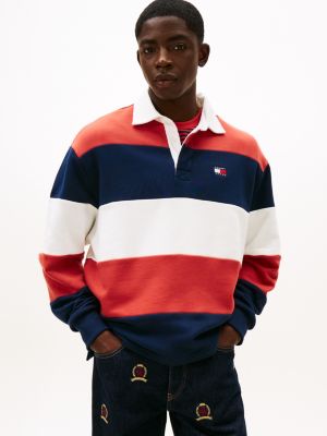 Tommy Jeans Relaxed Rugby Sweatshirt, Navy / Terracotta Red / Ecru