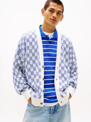 Tommy Jeans Relaxed Fit Check Cardigan, Fizzy Blue