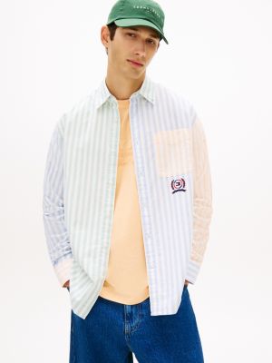 Tommy Jeans Mixed Stripe Oxford Shirt, Blue/Green/Orange Multi