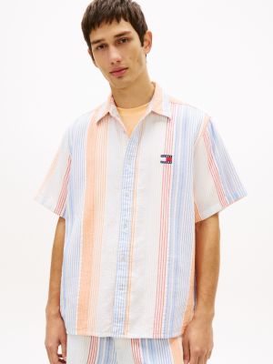 Tommy Jeans Relaxed Striped Dobby Shirt, Ancient White/Multi Stripe
