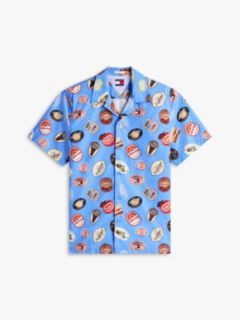 Tommy Jeans Printed Poplin Camp Shirt — Blue Twilight 5