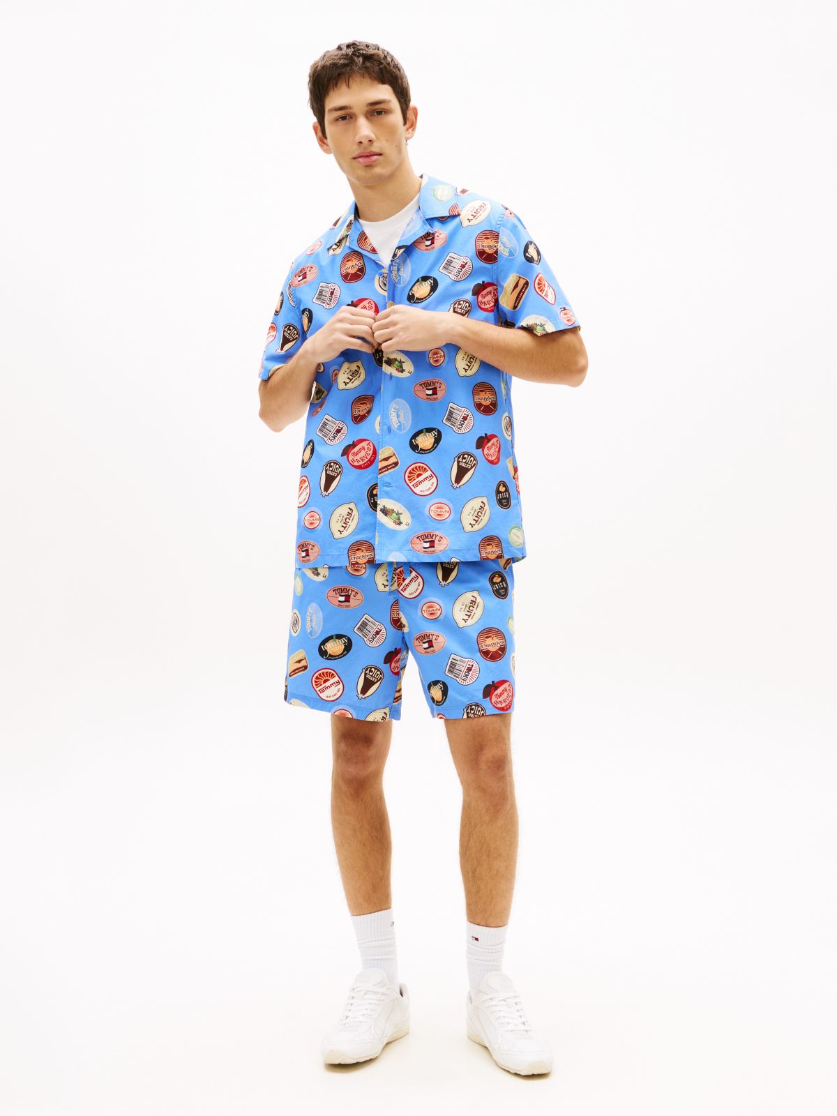 Tommy Jeans Printed Poplin Camp Shirt — Blue Twilight