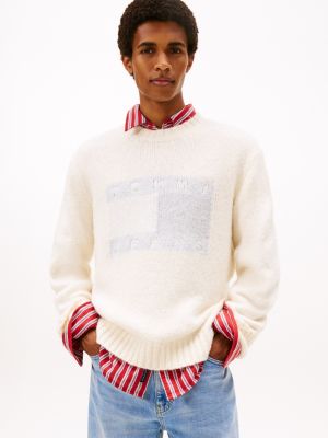 Tommy Jeans Flag Alpaca-Blend Sweater, Ancient White