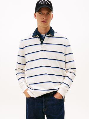 Tommy Jeans Relaxed Logo Rugby Polo, Ancient White Stripe