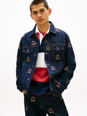 Tommy Jeans Allover Crest Denim Jacket, Denim Dark
