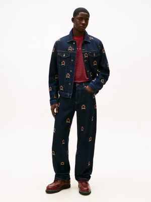 Tommy Jeans Allover Crest Straight Jean, Denim Dark