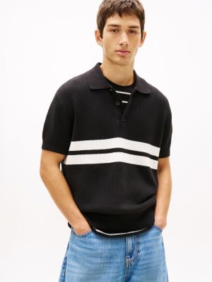 Tommy Jeans Short-Sleeve Sweater Polo, Black