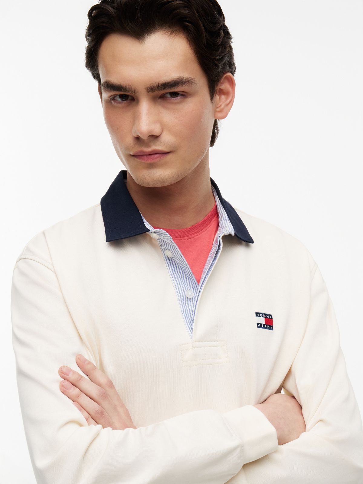 Tommy Jeans Relaxed Fit Rugby Polo — Cream